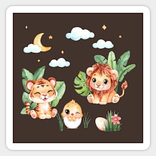 TIger Lion Chick Watercolor Sticker